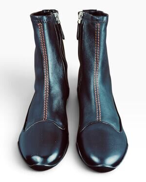 Christian Dior Raf Simons Black Leather Red Stitch Zip Ankle Boots IT 36